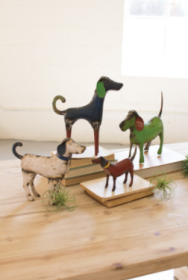 Set Of Four Recycled Metal Dogs