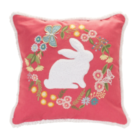 Embroidered Rabbit Floral Pillow