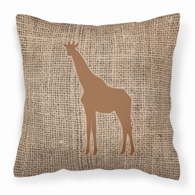 Giraffe Burlap and Brown Fabric Decorative Pillow