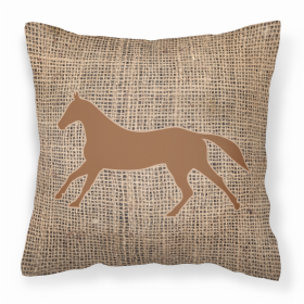 Horse Burlap and Brown Fabric Decorative Pillow