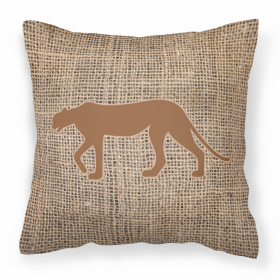 Leopard Burlap and Brown Fabric Decorative Pillow