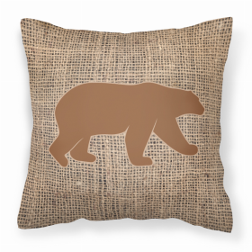 Bear Burlap and Brown Fabric Decorative Pillow