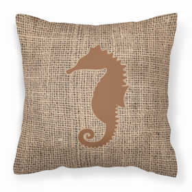 Sea Horse Burlap and Brown BB1018 Fabric Decorative Pillow