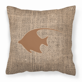 Fish - Angel Fish Burlap and Brown BB1019 Fabric Decorative Pillow