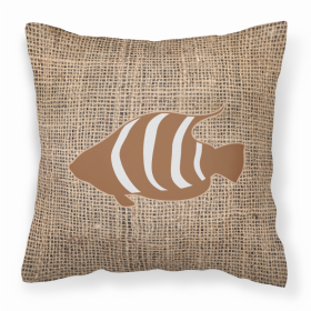 Fish Burlap and Brown BB1020 Fabric Decorative Pillow