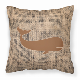 Whale Burlap and Brown BB1021 Fabric Decorative Pillow