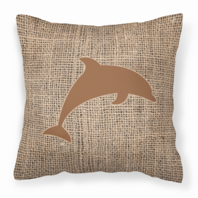 Dolphin Burlap and Brown BB1025 Fabric Decorative Pillow