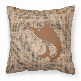 Fish - Sword Fish Burlap and Brown BB1097 Fabric Decorative Pillow