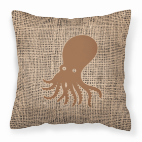 Octopus Burlap and Brown BB1098 Fabric Decorative Pillow