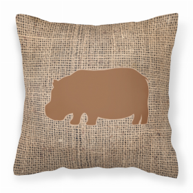 Hippopotamus Burlap and Brown BB1130 Fabric Decorative Pillow