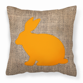 Rabbit Burlap and Orange Fabric Decorative Pillow