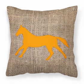 Horse Burlap and Orange Fabric Decorative Pillow