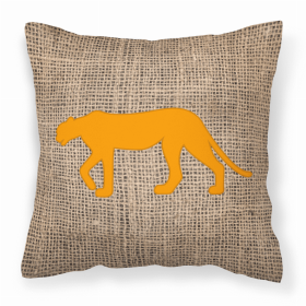 Leopard Burlap and Orange Fabric Decorative Pillow