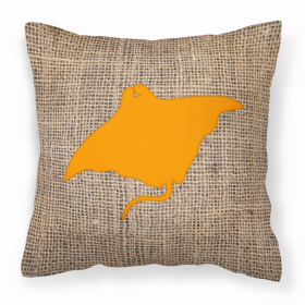 Manta ray Burlap and Orange BB1014 Fabric Decorative Pillow