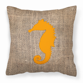 Sea Horse Burlap and Orange BB1018 Fabric Decorative Pillow