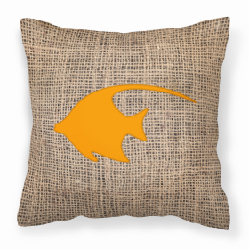 Fish - Angel Fish Burlap and Orange BB1019 Fabric Decorative Pillow