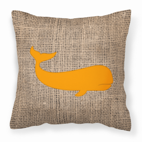 Whale Burlap and Orange BB1021 Fabric Decorative Pillow