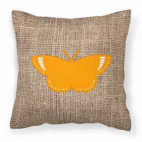 Butterfly Burlap and Orange BB1029 Fabric Decorative Pillow