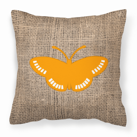 Butterfly Burlap and Orange BB1031 Fabric Decorative Pillow