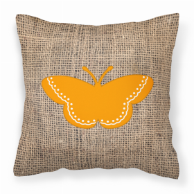 Butterfly Burlap and Orange BB1032 Fabric Decorative Pillow