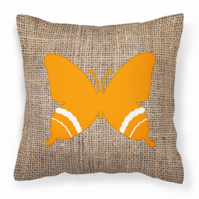 Butterfly Burlap and Orange BB1034 Fabric Decorative Pillow