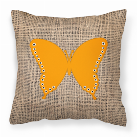 Butterfly Burlap and Orange BB1036 Fabric Decorative Pillow