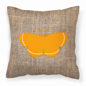 Butterfly Burlap and Orange BB1037 Fabric Decorative Pillow