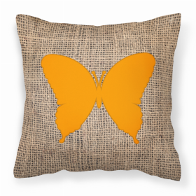 Butterfly Burlap and Orange BB1048 Fabric Decorative Pillow