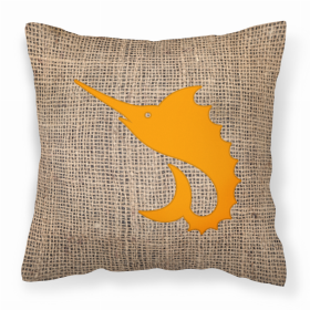 Fish - Sword Fish Burlap and Orange BB1097 Fabric Decorative Pillow