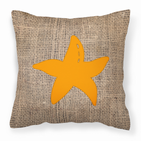 Starfish Burlap and Orange BB1100 Fabric Decorative Pillow