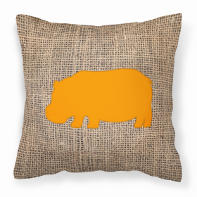 Hippopotamus Burlap and Orange BB1130 Fabric Decorative Pillow