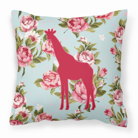 Giraffe Shabby Chic Blue Roses Fabric Decorative Pillow