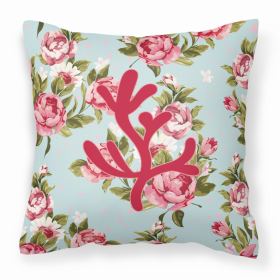 Coral Shabby Chic Blue Roses BB1103 Fabric Decorative Pillow