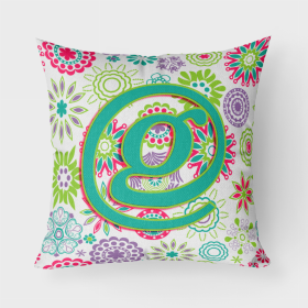 Letter G Flowers Pink Teal Green Initial Fabric Decorative Pillow