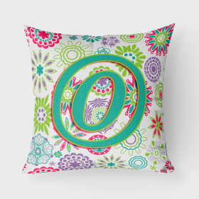 Letter O Flowers Pink Teal Green Initial Fabric Decorative Pillow