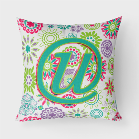 Letter U Flowers Pink Teal Green Initial Fabric Decorative Pillow