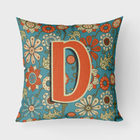 Letter D Flowers Retro Blue Fabric Decorative Pillow