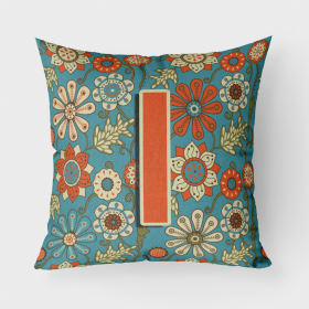 Letter I Flowers Retro Blue Fabric Decorative Pillow