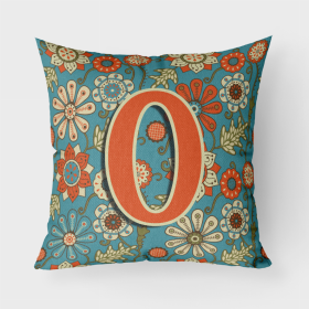 Letter O Flowers Retro Blue Fabric Decorative Pillow