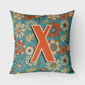 Letter X Flowers Retro Blue Fabric Decorative Pillow