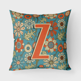 Letter Z Flowers Retro Blue Fabric Decorative Pillow