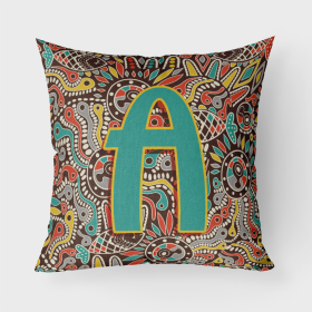 Letter A Retro Tribal Alphabet Initial Fabric Decorative Pillow