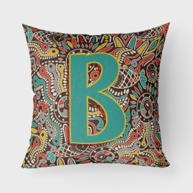 Letter B Retro Tribal Alphabet Initial Fabric Decorative Pillow