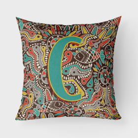 Letter C Retro Tribal Alphabet Initial Fabric Decorative Pillow