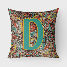 Letter D Retro Tribal Alphabet Initial Fabric Decorative Pillow