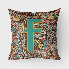 Letter F Retro Tribal Alphabet Initial Fabric Decorative Pillow