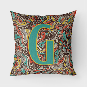 Letter G Retro Tribal Alphabet Initial Fabric Decorative Pillow