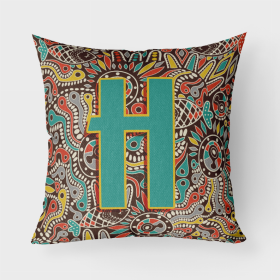 Letter H Retro Tribal Alphabet Initial Fabric Decorative Pillow