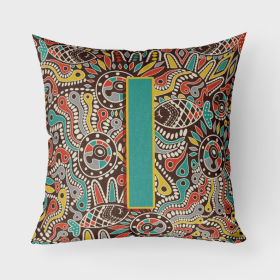 Letter I Retro Tribal Alphabet Initial Fabric Decorative Pillow