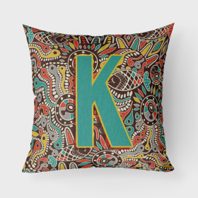 Letter K Retro Tribal Alphabet Initial Fabric Decorative Pillow